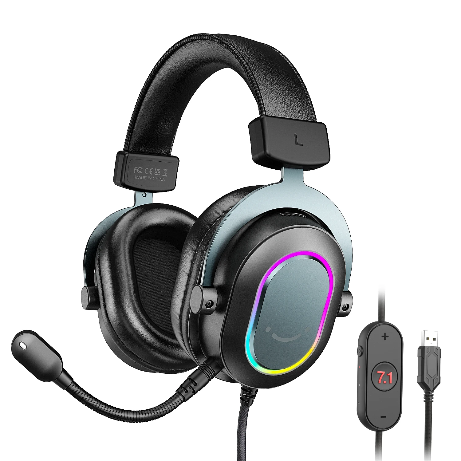 Casque gaming USB avec son surround 7.1 | Casque RGB avec micro pour PC et PS5